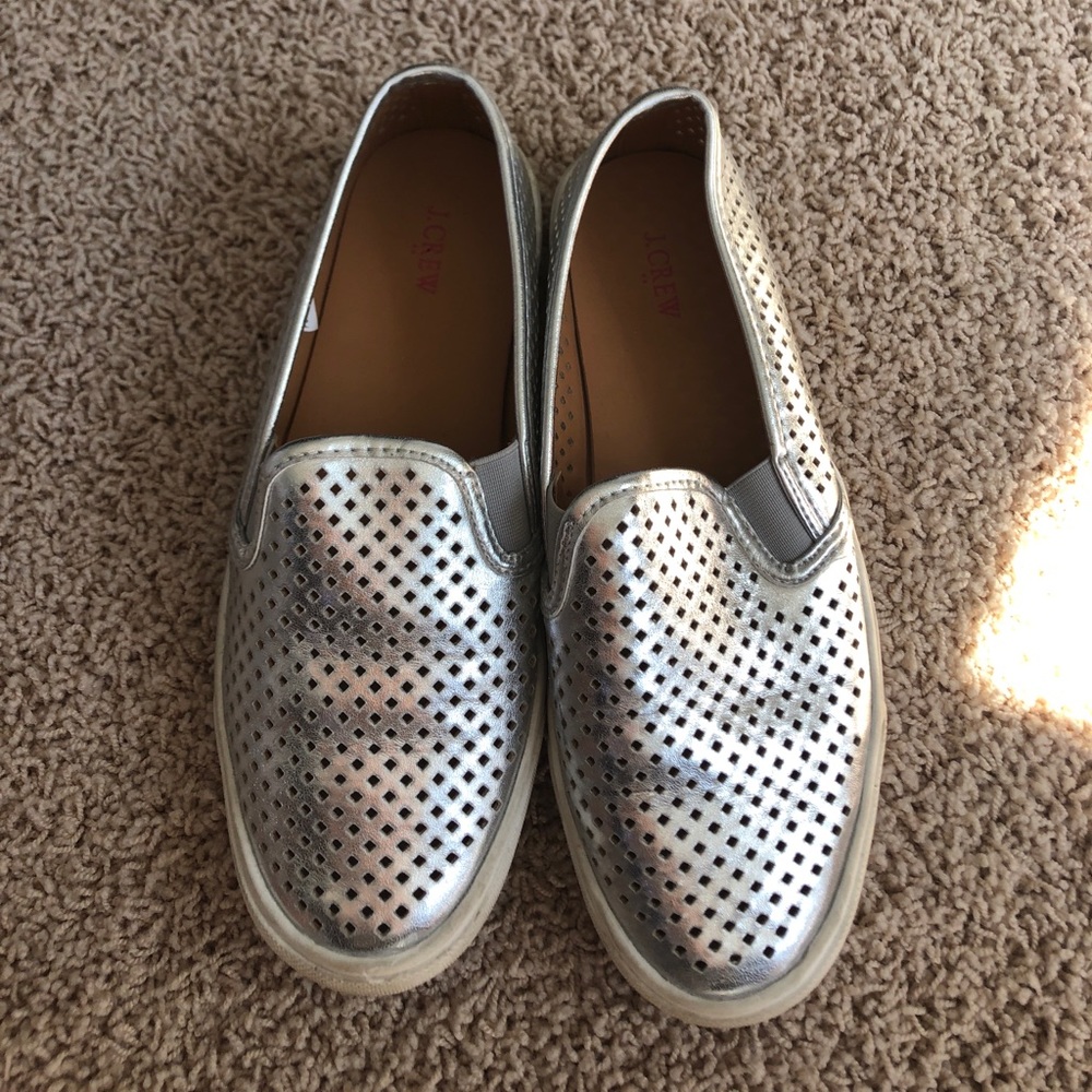 J.Crew silver cutout slip on sneaker